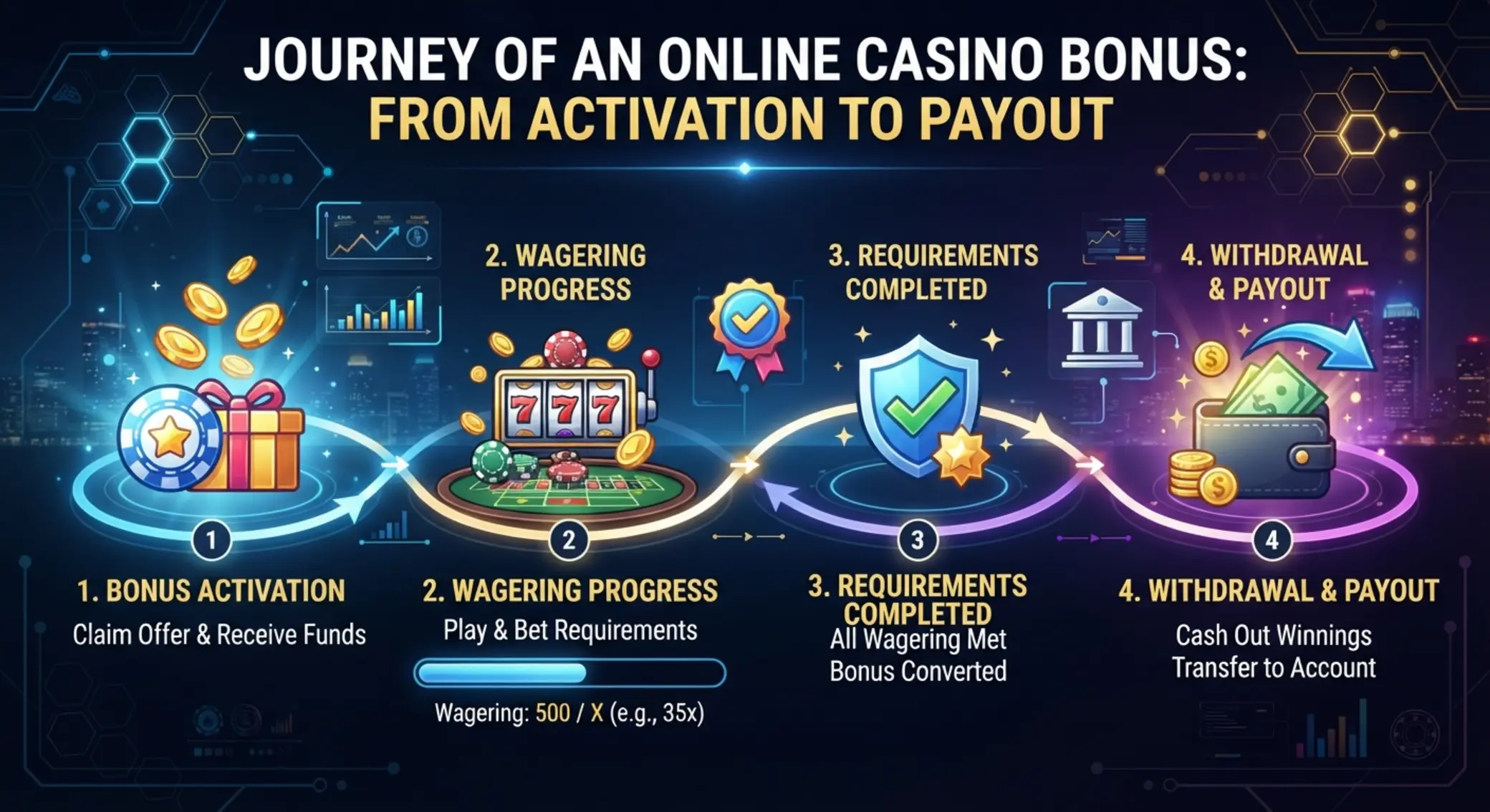 Schemat drogi bonusu od aktywacji do wypłaty