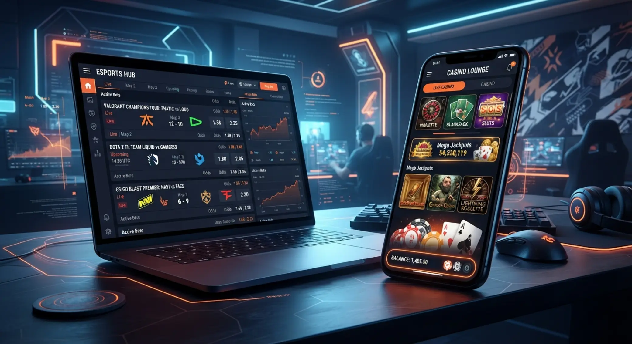 Ilustracja zakładów e-sportowych i kasyna online
