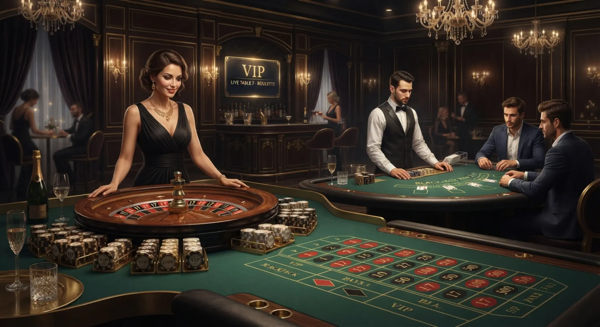 Luksusowa scena kasyna online z żetonami high roller
