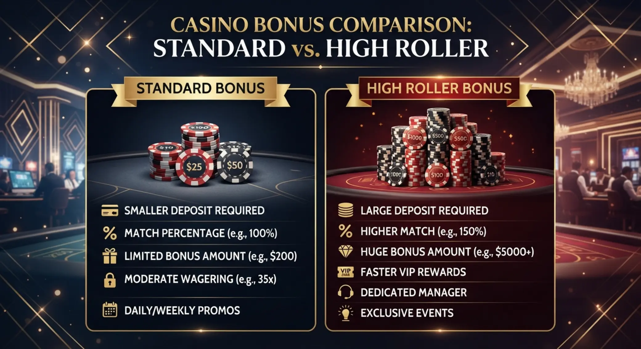 Porównanie standardowego bonusu i bonusu high roller