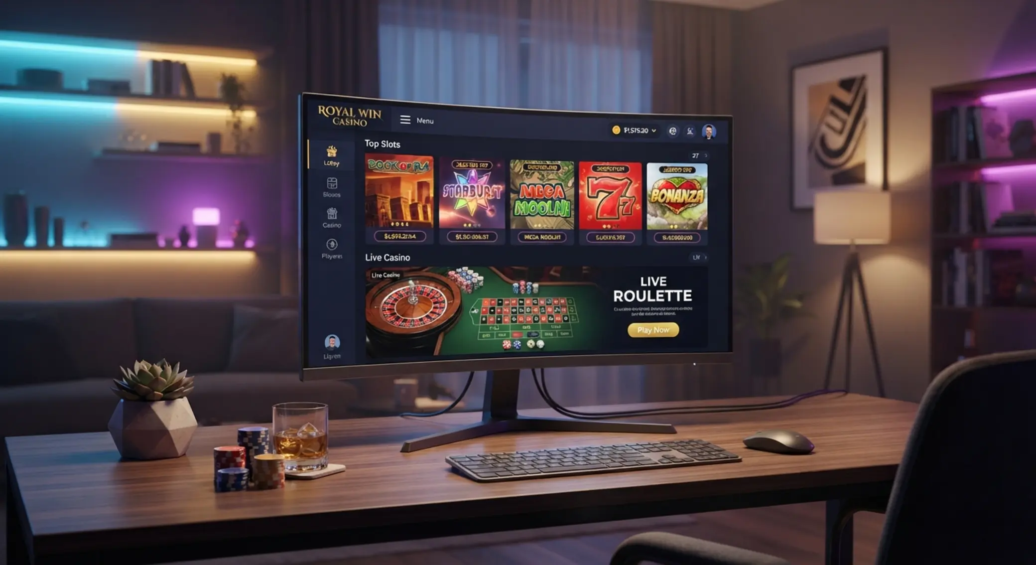 Ekran komputera z lobby kasyna online i grami