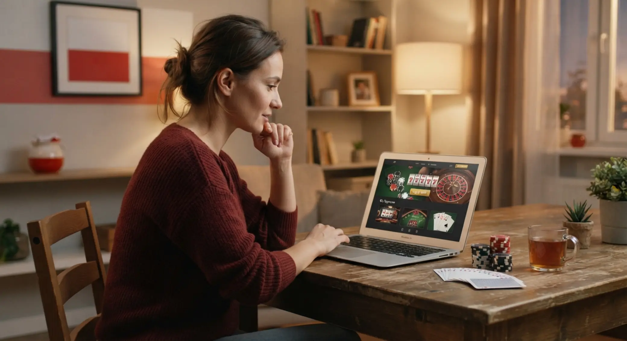 Polskie kasyno online – scena ogólna Gracz przegląda polskie kasyno online na laptopie